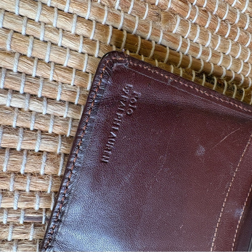 Vintage POLO Ralph Lauren Green Blue Plaid Bifold Leather Wallet With Brown Trim - Picture 4 of 12